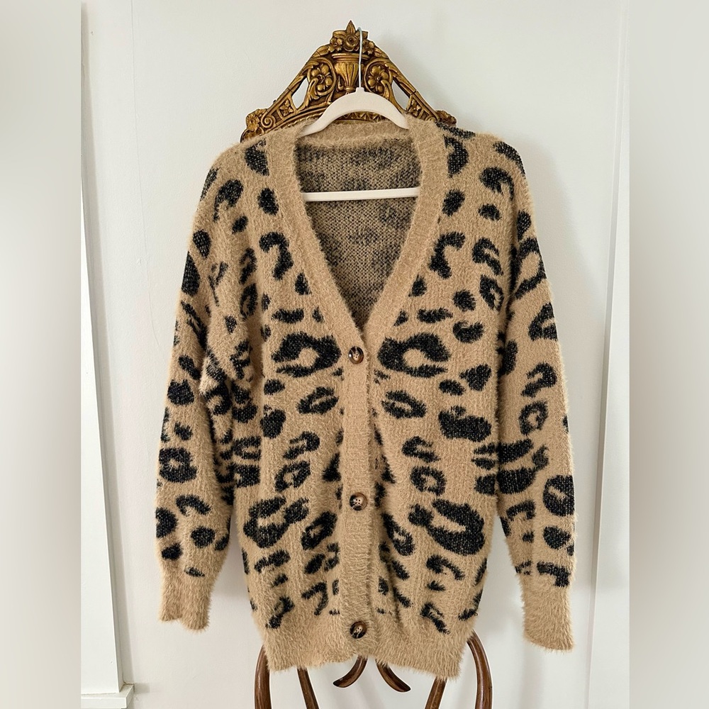 Cozy Leopard Print Longline Cardigan Sweater